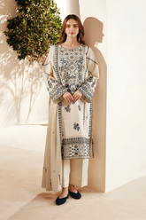 FLORENT - 3PC DHANAK EMBROIDERED SHIRT WITH DHANAK EMBROIDERED SHAWL AND TROUSER - HZG1935